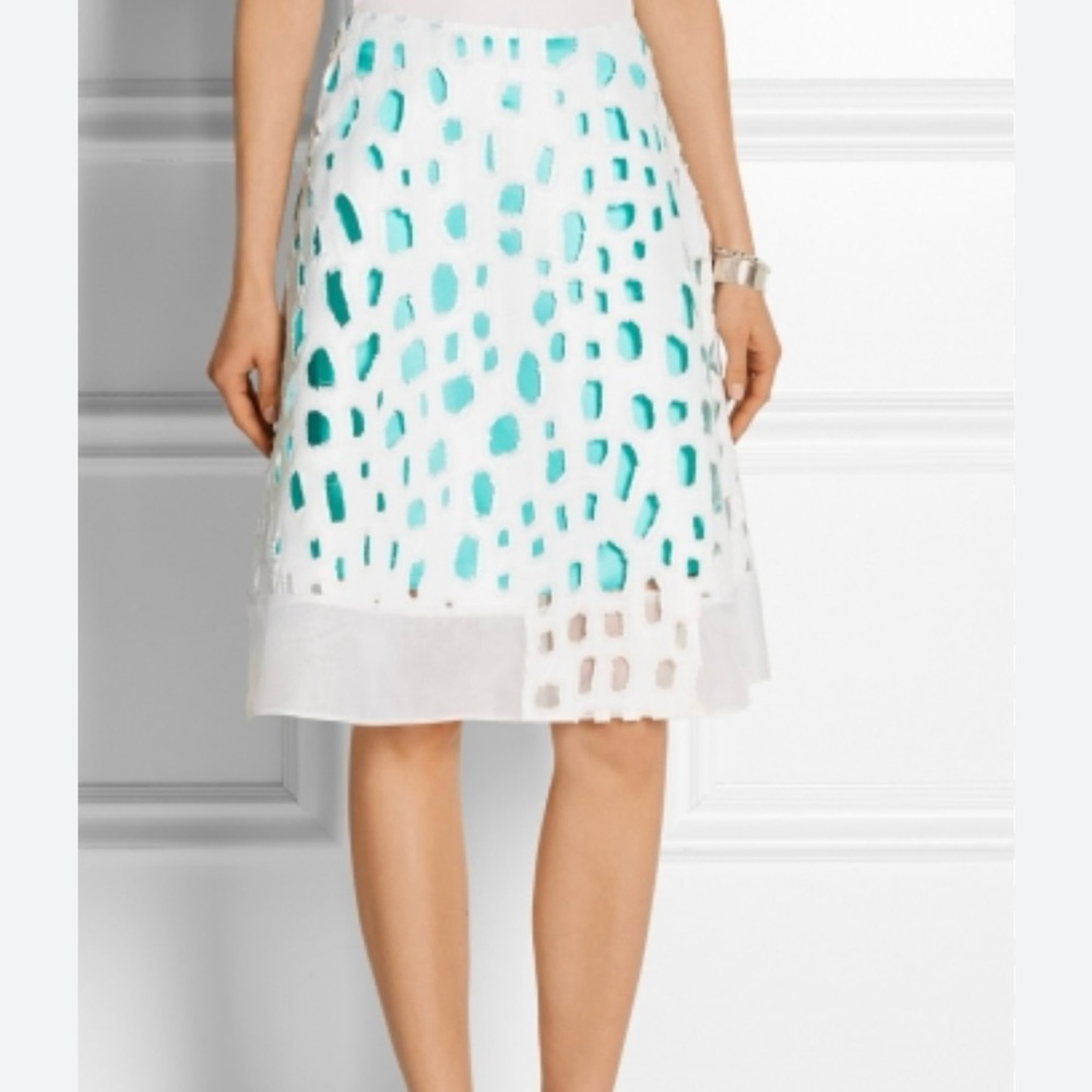 $1250 Prabal Gurung Cutout Silk A-line Midi Skirt Blue White Size 4/6 EU8